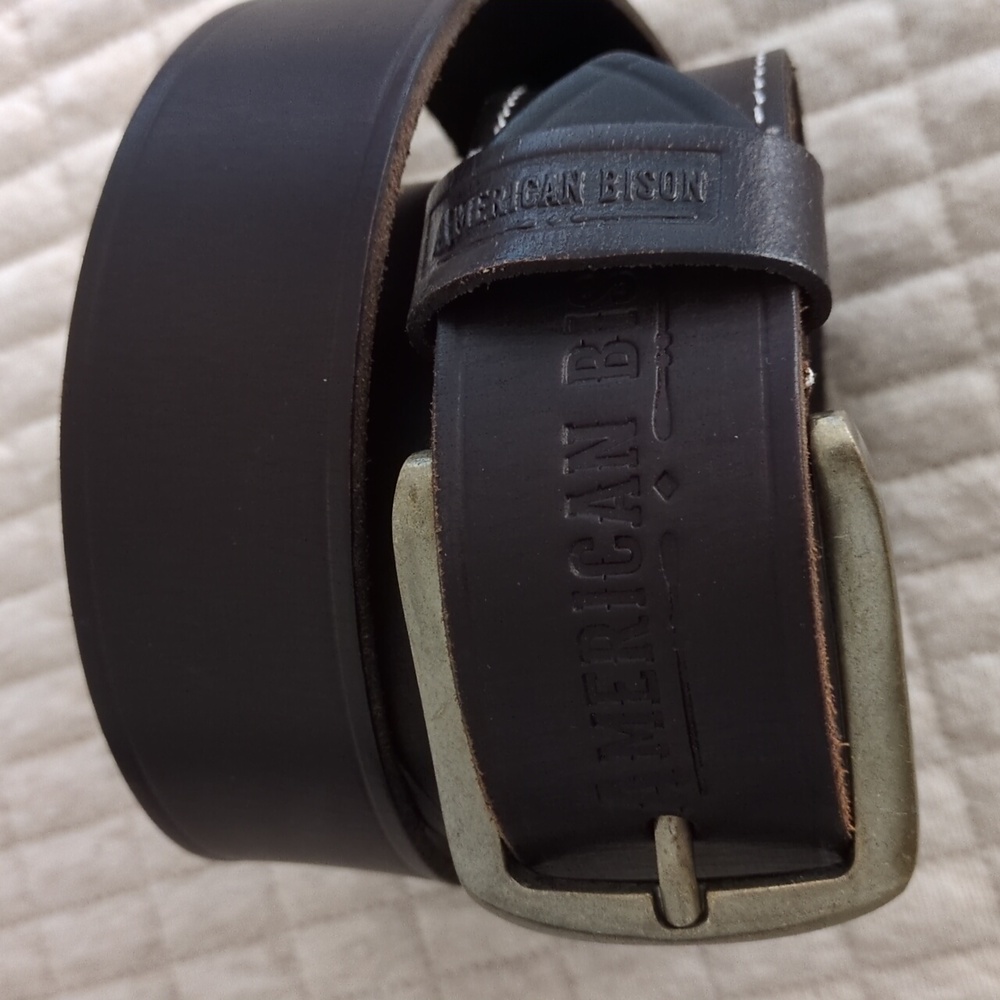 American Bison Dark Brown Leather Belt 36 - Picture 5 of 13